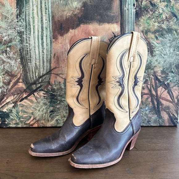 Frye Tan and Black Cowboy Boots - Picture 2 of 6